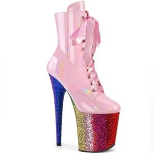 Pleaser Heels - never worn! original box & packaging pink/rainbow